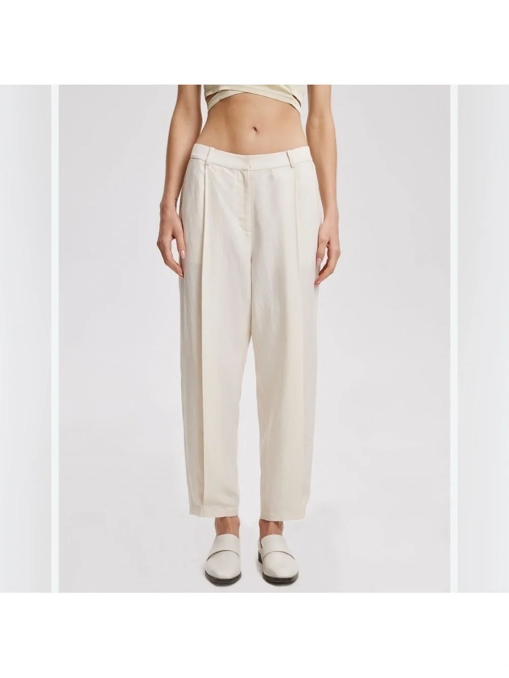Lattelier Linen Blend Tapered Trouser Pants Pleated Ivory Cream‎ Size S